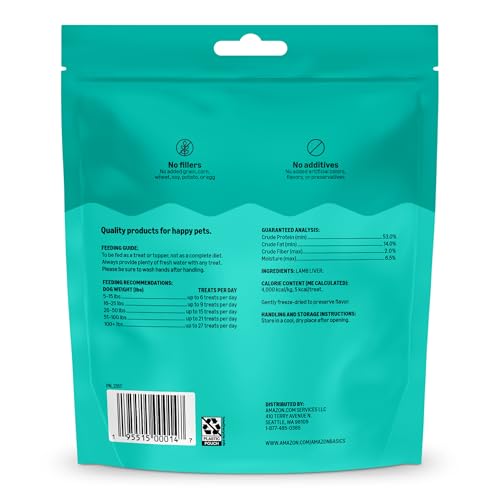 Image of Amazon Basics Freeze-Dried Raw Single Ingredient Dog Treats, Lamb Liver, High Protein, Healthy Training Treats or Meal Topper for all Dogs, Grain-Free, 3.3oz (Previously Wag)
