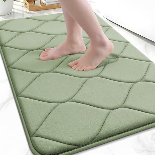Image of Smiry Memory Foam Bath Mat 47x20, Ultra Soft Absorbent Bathroom Rugs | Sage Green, Plush Quick Dry and Machine Washable Cushion Bath Mats for Bathroom, Shower, Tub & Home Decor
