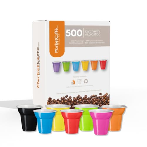 500 Bicchierini Plastica per caffè 80cc vari colori Bar macchina caffè (500 Multicolor)