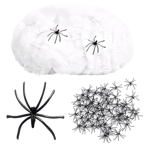 EIHI 100 g,ragnatela halloween decorazione,60 pezzi, decorazione spaventosa di Halloween, ragnatele, per esterni, giardino, tavolo da pranzo, porta, soffitto, finestra,