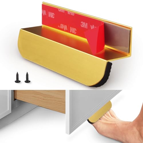 RVPEKUPE 1-Pack Under Cabinet Foot Pull with Adhesive and Screws Hands Free Toe Foot Pull Opener for Kitchen Trash Cabinet Drawer 4 Inch (Gold)