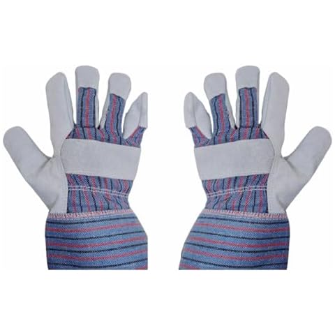 EXXO - Split Heavy Duty Leather Work Gloves - Ideal For Gardening, Farming, Construction and Maintenance- Grey Cover