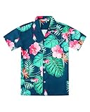 Damipow Boy's Hawaiian Shirt Short Sleeve Button Down Kids Beach Vacation Shirts Tropical Summer Tops,Green Leaf,10 Years