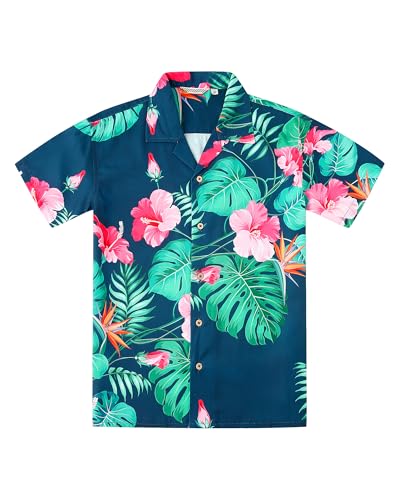 Damipow Boy's Hawaiian Shirt Short Sleeve Button Down Kids Beach Vacation Shirts Tropical Summer Tops