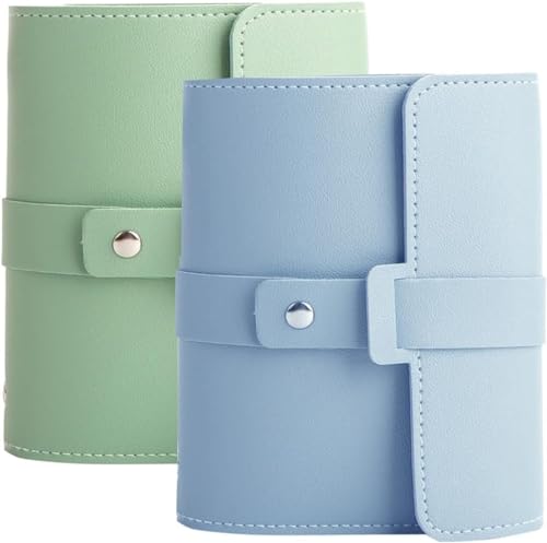 Jewelry Storage Bag, Azonee 2 Pack Earring Organizer Book, Portable PU Leather Earring Storage Case, Travel Jewelry Organizer Roll, Large Capacity Foldable Jewelry Book, Blue and Green