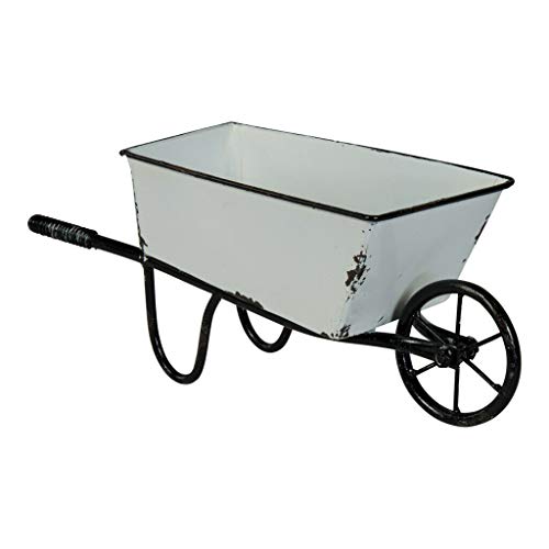 Decorative Wheelbarrow Planter White Metal 12.5