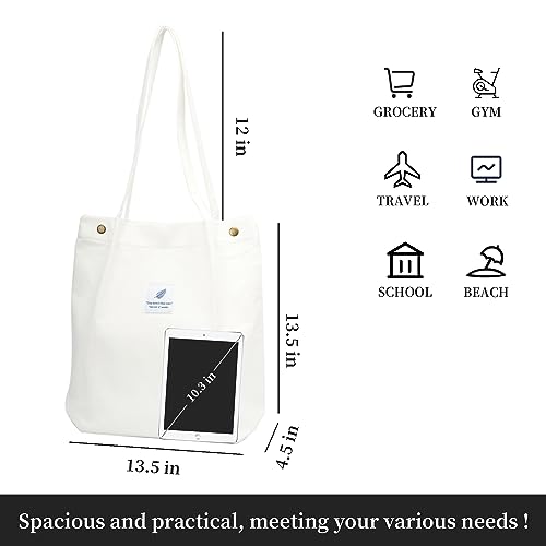 Image of Corduroy Tote Bag Cute Tote Bags for Women Shoulder Bag with Inner Pocket for Work Beach Travel and Shopping Grocery