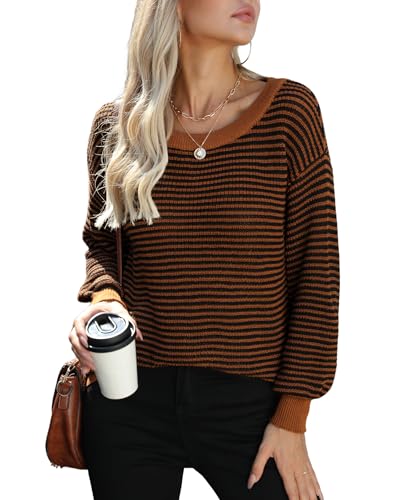 Jouica Womens 2024 Batwing Sleeve Sweaters Casual Crewneck Striped Color Block Fall Lightweight Pullover Top3