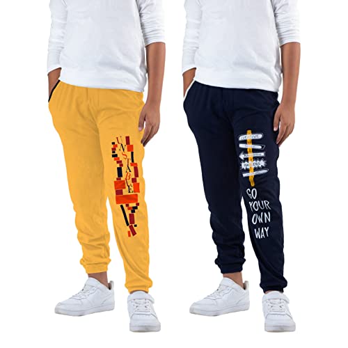 Image of KYDA KIDS Boy's Regular Fit Mid Rise 100% Cotton Track Pant - (Pack of 2)