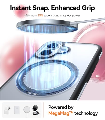 Image of TORRAS R Fusion Case Compatible with Wireless Charging iPhone 16, Magnetic Ring Charging, Protective Cover with Military Grade Protection Black (Blue)