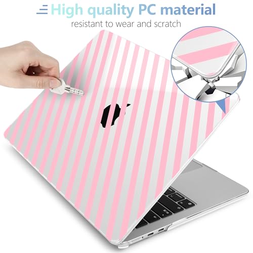 Image of MEEgoodo Case for M5 /M4 /M3 /M2 MacBook Air 13 inch 2026 2025 2024 2022, Fit Model A3449 /A3240 /A3113 /A2681, Case Compatible with MacBook Air 13.6-inch, Pink & White Stripes