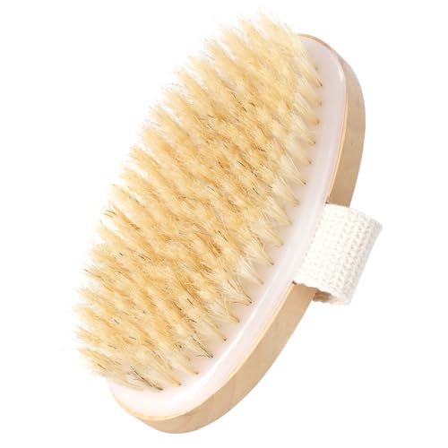 Dry Brushing Oval Brush, Soft-Bristled Bath Brush for Body, Wooden Exfoliating Shower Dry Brush for Smooth Skin, Circulation Improvement