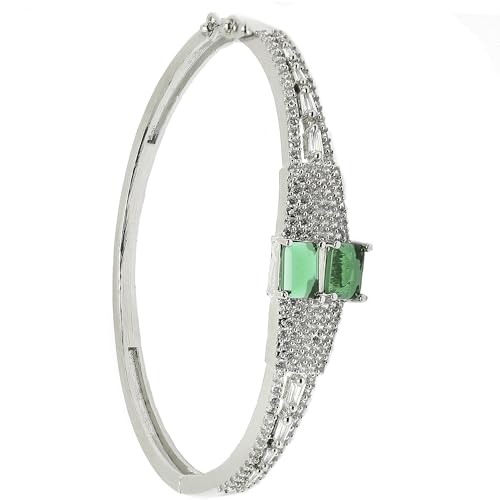 Image of ZENEME Rhodium-Plated Square Shaped American Diamond Studded Kada Bracelet For Girls and Women