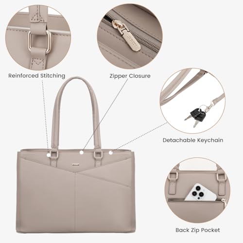 Image of Laptop Tote Bag for Women 15.6 Inch Waterproof Leather Computer Laptop Bag Women Business Office Work Bag Briefcase Large Travel Handbag Shoulder Bag