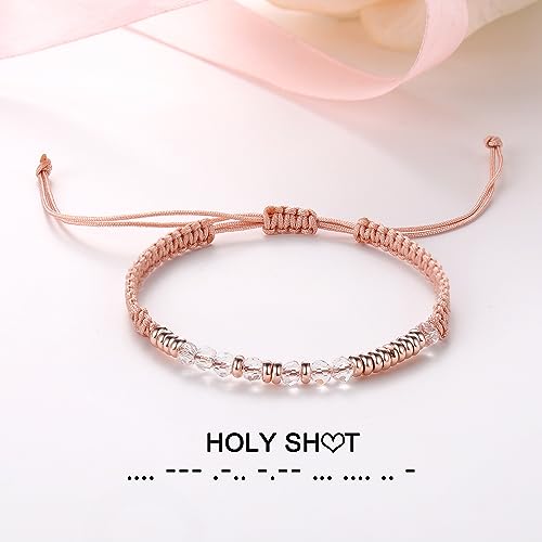 Btysun Morse Code Bracelets for Women Christmas Gift Stocking Stuffers for Teens Pink Braided Bracelets Inspirational Best Friend Birthday Gifts for Her High School Graduation Gifts for Her 2025 Mom Bracelet Jewelry