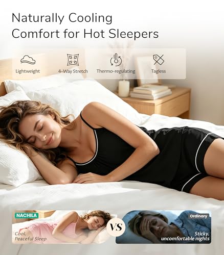 Image of NACHILA Pajamas Set for Women-Viscose Made from Bamboo, Sleeveless Sleepwear Cami Pajamas Shorts Sets Camisole Pjs Nightwear