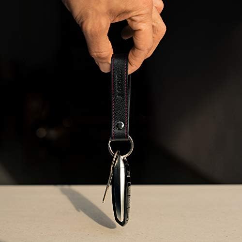 TORRO Genuine Leather Keyring with 2.5cm Diameter Brushed Metal Split Ring (Black)