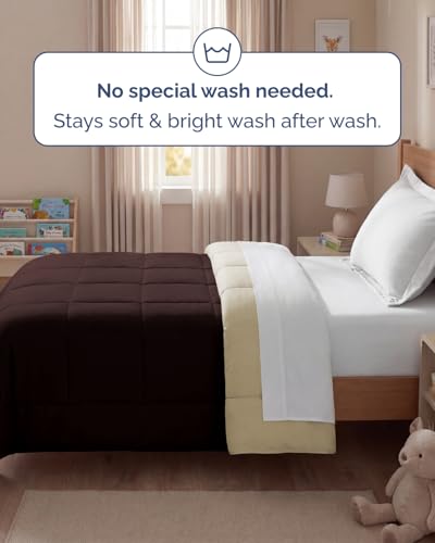 Image of Twin Size, Brown /Beige Alternative Down Comforter - Warm, Lightweight & Breathable Hotel Quality Bedding for Men, Women, Kids & Teens - All Season Oversized Cooling Microfiber Duvet Insert Comforter