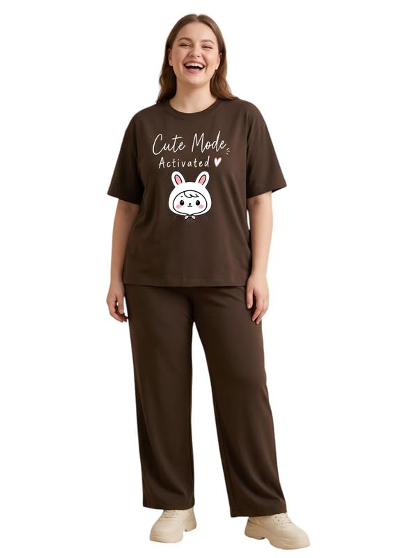 Image of My Swag Womens Nightsuit Set | Cute Bunny Graphic Print T-Shirt & Pajama | Soft Breathable Sleepwear and Loungewear Co-Ord Set for Women