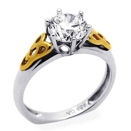 Platinum Plated Sterling Silver Wedding & Engagement Ring 14K Yellow Gold Plated Two Tone Finish Celtic Design, Round Cut 1.3Carat Cubic Zirconia (Size 5 To 9) Size 6 #TOP1