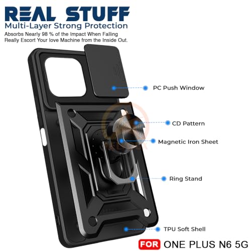Image of Armor Bumper Back Cover Case for OnePlus N6 5G Rotating Camera Cover, Ring Holder & Kickstand | Heavy Duty & 360 Degree Protection Back Cover for OnePlus N6 5G (Black)