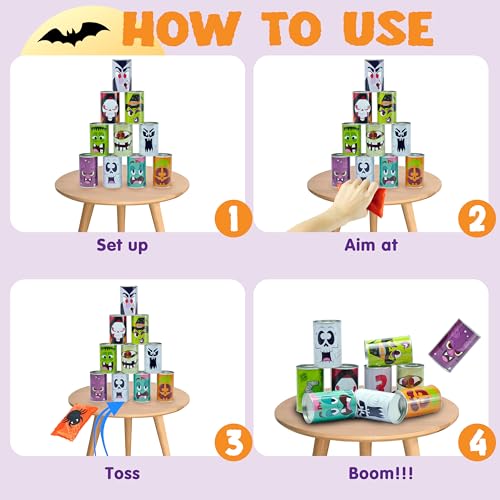 Image of JOYIN 13 Pcs Halloween Carnival Can Bean Bag Toss Games for Kids & Adults Trick or Treat Decoration, Home Decor Party Favors Supplies, Homeschooling Backyard Game