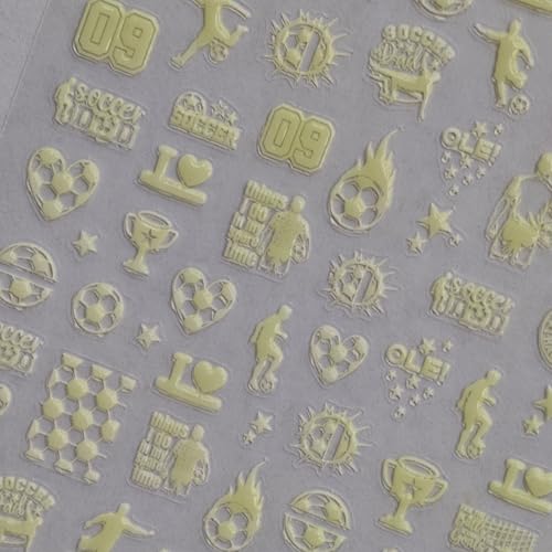Image of Soccer Nail Stickers Decals Luminous Football Nail Art Stickers 5D Self Adhesive Design World Cup Nails Charms for Women Manicure DIY Decoration Accessories