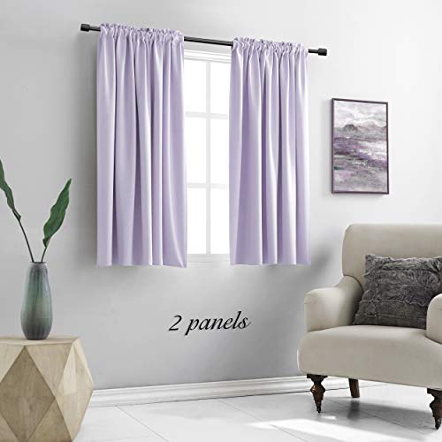 Image of DONREN 54 Inch Length Lavender Purple Blackout Curtains for Kitchen - Small Window Treatment Rod Pocket Curtain Drapes for Bedroom(Set of 2 Panels)