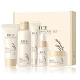 Korean Skincare Set,Glass Skin Care Gift Set,Rice Skin Care Sets & Kits-Rice Cleanser,Toner,Serum,Cream,Eye Cream,Facial Kit for Glowing Skin,Rice Raw Pulp Beauty Gift Set for Women (One Size, Rice)