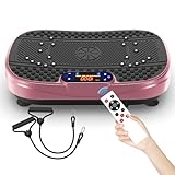 Vibrationsplatte Trainingsgerät für Zuhause, Rüttelplatte Ganzkörpertraining, mit Widerstandsbändern & 1-120 Geschwindigkeiten, Kompakt Rosenrot, Fitnessgerät