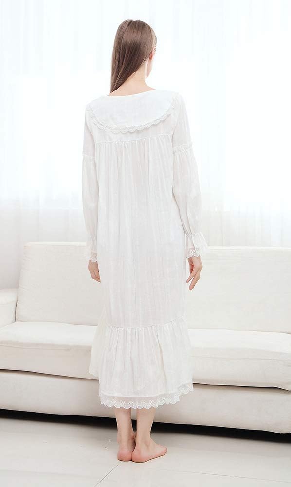 100% Cotton Victorian Princess Style Nightgown for Ladies Womens Vintage Palace Sleepwear - Image 2