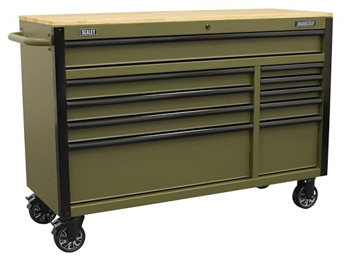 Sealey Superline Pro Black Edition 10 Drawer 1320mm Mobile Trolley with Wooden Worktop & Power Bar - AP5210KBE