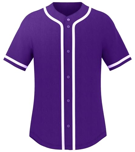 Mens Baseball Jersey Baseball Button Down Jersey Softball T-Shirt Hip-hop Shirt Hipster Uniforms Purple