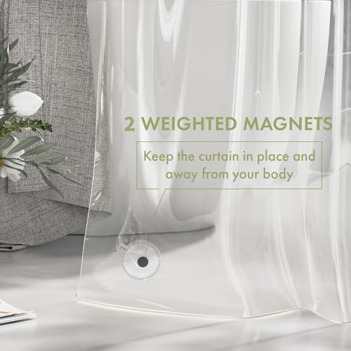 Image of AmazerBath Small Shower Curtain Liner, 36x72 Stall Plastic Clear Shower Curtain Liner, PEVA Cute Narrow Shower Liner, Stand Up Shower Curtain Liners with 2 Magnets and 6 Rustproof Grommet Holes