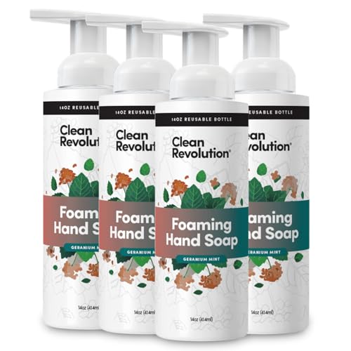 Image of Clean Revolution Foaming Hand Soap Refill with Real Essential Oils, Moisturizing Sulfate-Free Hand Soap, Ready-to-Use Foam Soap Refill for Kitchen & Bathroom (Geranium Mint) 14 oz, Pack of 4