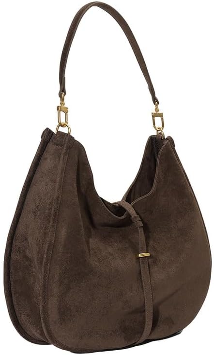 URBAN REVIVO Women Crescent Shoulder Bag Suede Leather Deep Brown Large Capacity for iPad Fall Winter - Image 4