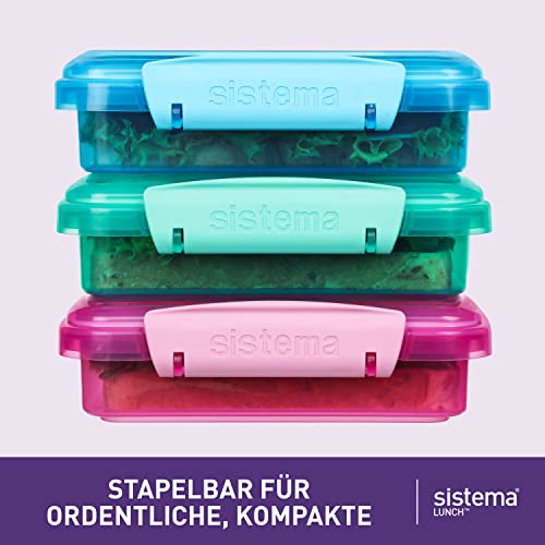 Sistema 3-Piece Sandwhich Containers For Lunch Boxes And Meal Prep, Dishwasher Safe, 1.9-Cup, Blue/Green/Pink #TOP4