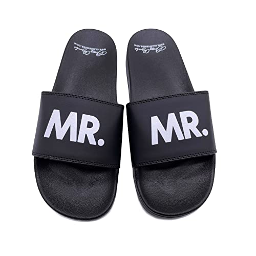 Mr. Wedding Slides - Groom Sandals - Just Married Flip Flops - Bride and Groom Slides (Black M (8-9))