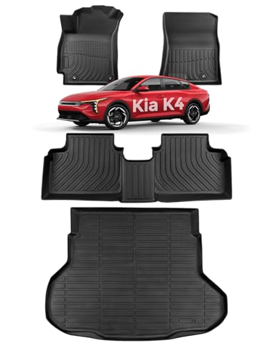 for KIA K4 2025 2026 (Not Fit for Hatchback) Floor Mats Cargo Liner LX LXS EX GT-line Turbo All Weather Season Car Interior Soft Rubber Trunk Carpet Automotive Accessories Black 4PCS