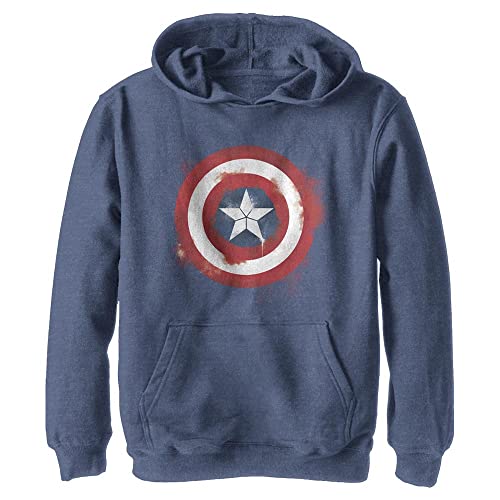 Marvel Boys' Captain America Spray Logo Hooded Sweatshirt, Marine blue, mottled, L