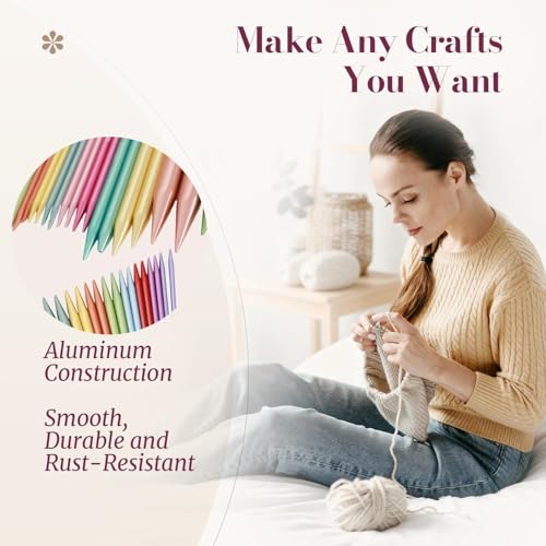 Image of Yarniss 18 Pairs Circular Knitting Needles Set US Sizes 0-15, Aluminum Interchangeable Knitting Needles Kit with 4 Free-Memory Swivel Cables and Storage Case