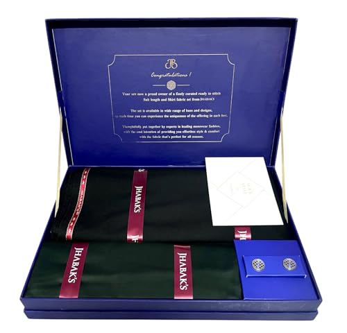 Image of JHABAK'S Men's 100% Pure Cotton Unstitched 1.7 Meters Shirt Piece - 3.25 Meters Suit Fabric Set with Cufflinks (Multicolour, All Weather Fabric, Attractive Box)