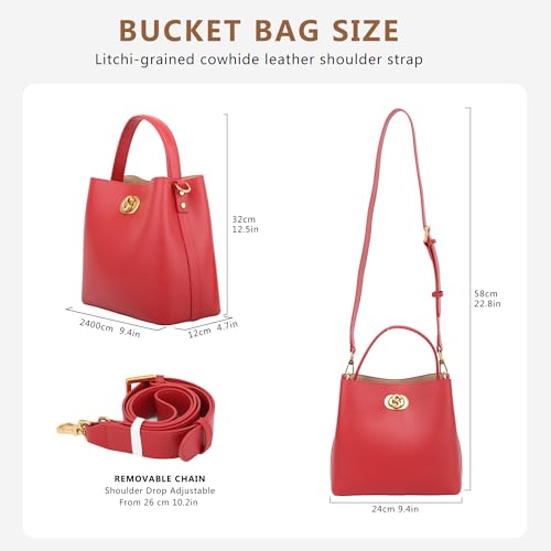 SADI Genuine Leather Tote Bag for Women, Luxury Crossbody Bags, Ladies Bucket Bags Adjustable Wide Strap Bucket Purse2