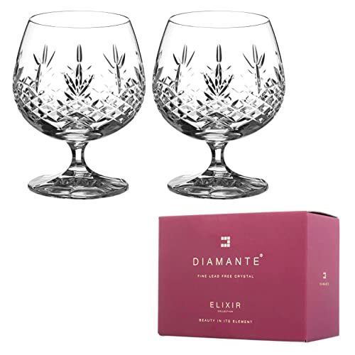 DIAMANTE Brandy or Cognac Glasses Pair - 'Buckingham' Collection - 2 Hand Cut Crystal Snifter Glasses, Burgundy, 2 Count (Pack of 1) - Image 2