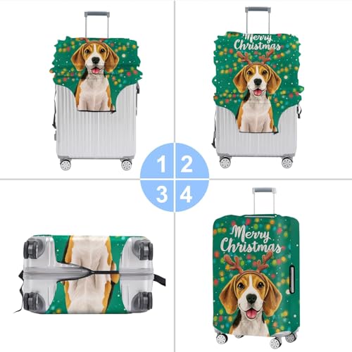 Image of Christmas Dog Luggage Cover - Cute Reindeer Puppy Suitcase Cover Protector, Stretchable Waterproof Travel Sleeve,L
