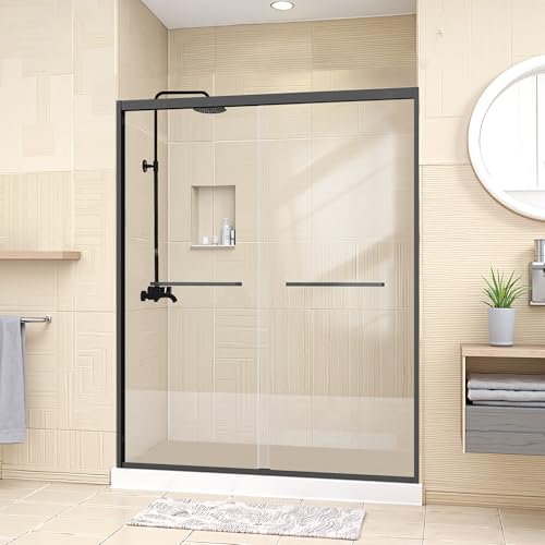 56-60 in. W x 72 in. H Semi-Frameless Shower Door, Double Sliding Glass Shower Door with 1/4 in. SGCC Tempered Clear Glass, 2 Stainless Steel Handles, Easy to Install, Matte Black
