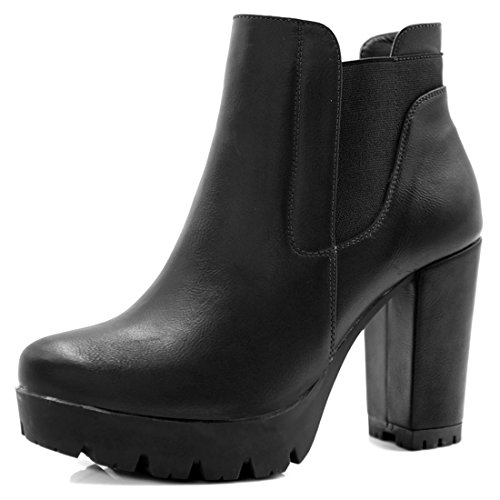 Allegra K Women Chunky High Heel Platform Zipper Black Chelsea Boots 6 M Us #TOP6