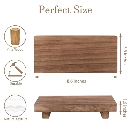 Image of WOOD ART STORE Small Wood Tray Pedestal Stand Farmhouse Bathroom Decor Decorative Wooden Riser Kitchen Soap Dish Holder for Vanity, Counter, Sink, Brown