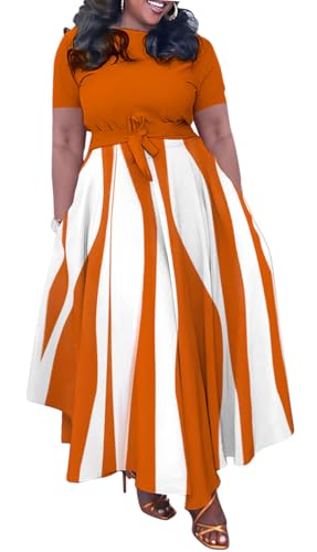 BFFBABY Plus Size Dress A Line Dresses for Women Summer Long Dresses with Sleeve Casual Belted