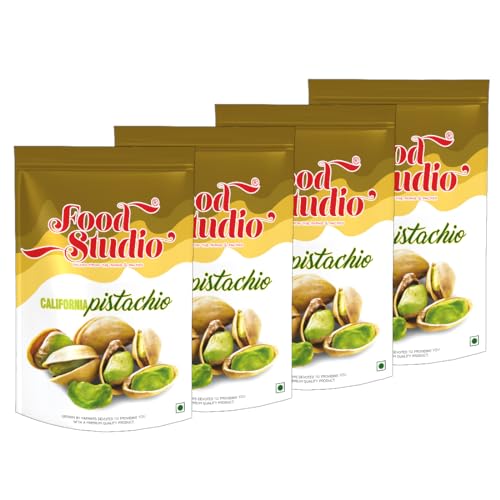 Image of FOOD STUDIO Premium California Roasted & Salted Pistachios Yellow Pouch Pack of 4 x 250 gm | Pista Dry Fruit | Tasty & Healthy | High in Protein & Dietary Fiber | Gluten Free & Low Calorie Nuts